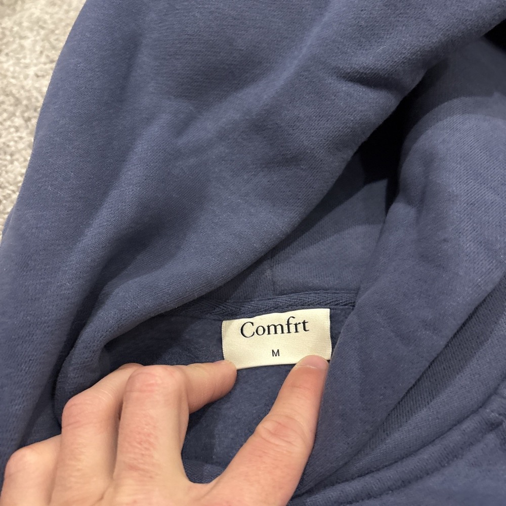 Comfrt Minimalist Oversized Heavyweight Pullover Hoodie Blue Medium M Cotton - Picture 6 of 8